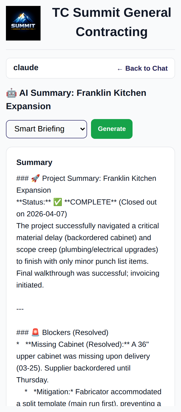 AI summary drawer summarizing a job channel