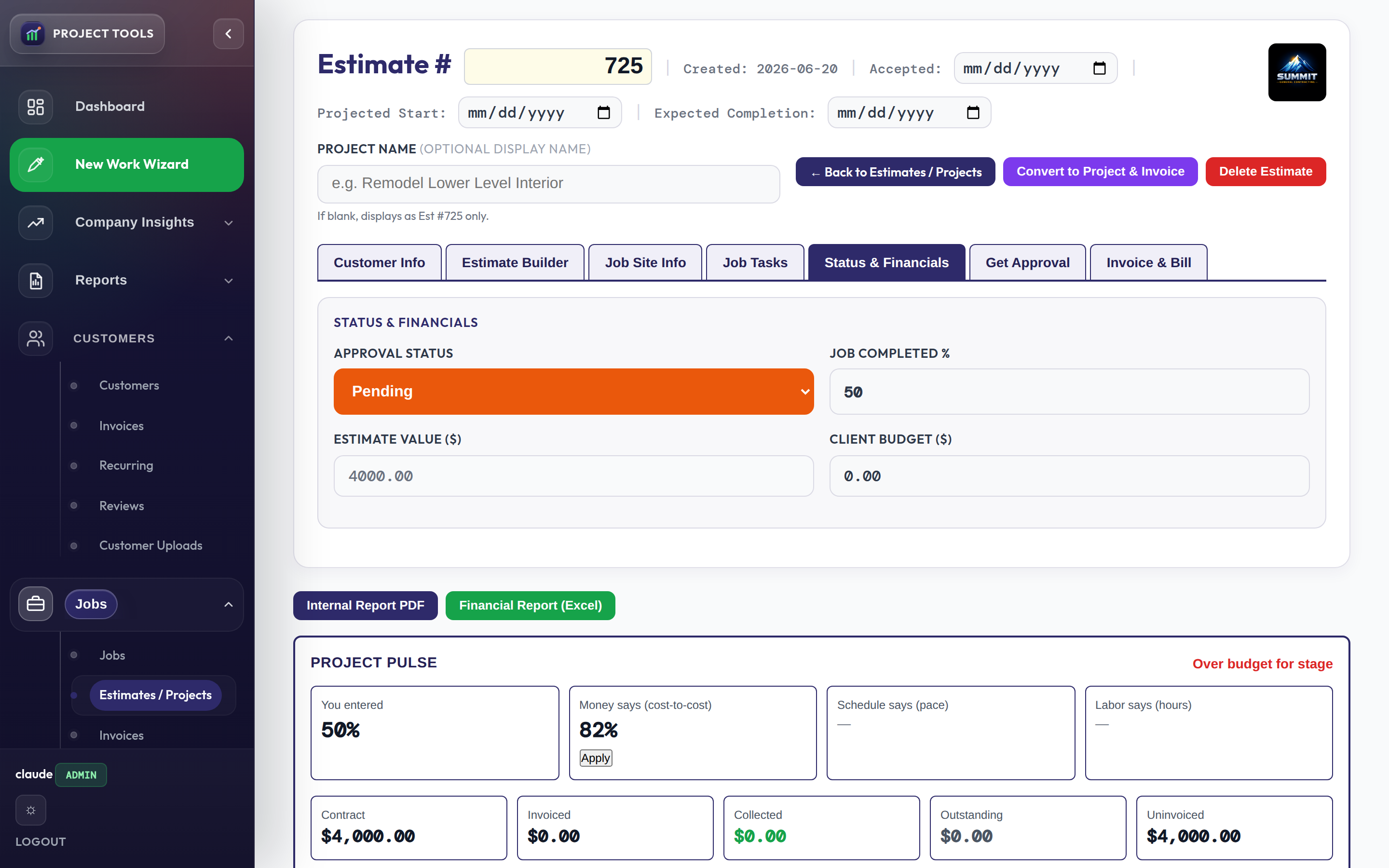 Send to Client tab with email template, subject, and body