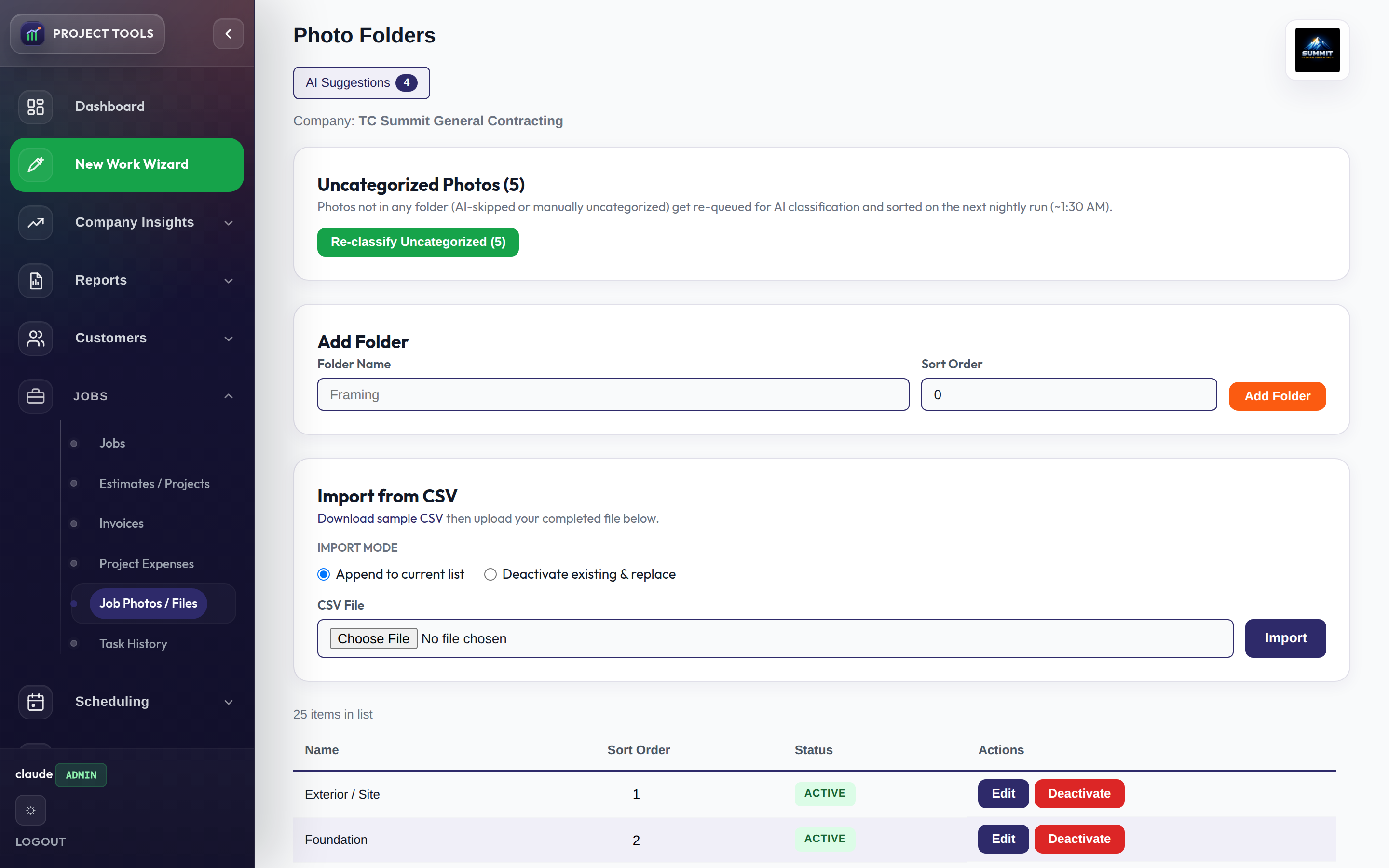 Photo Folders configuration list
