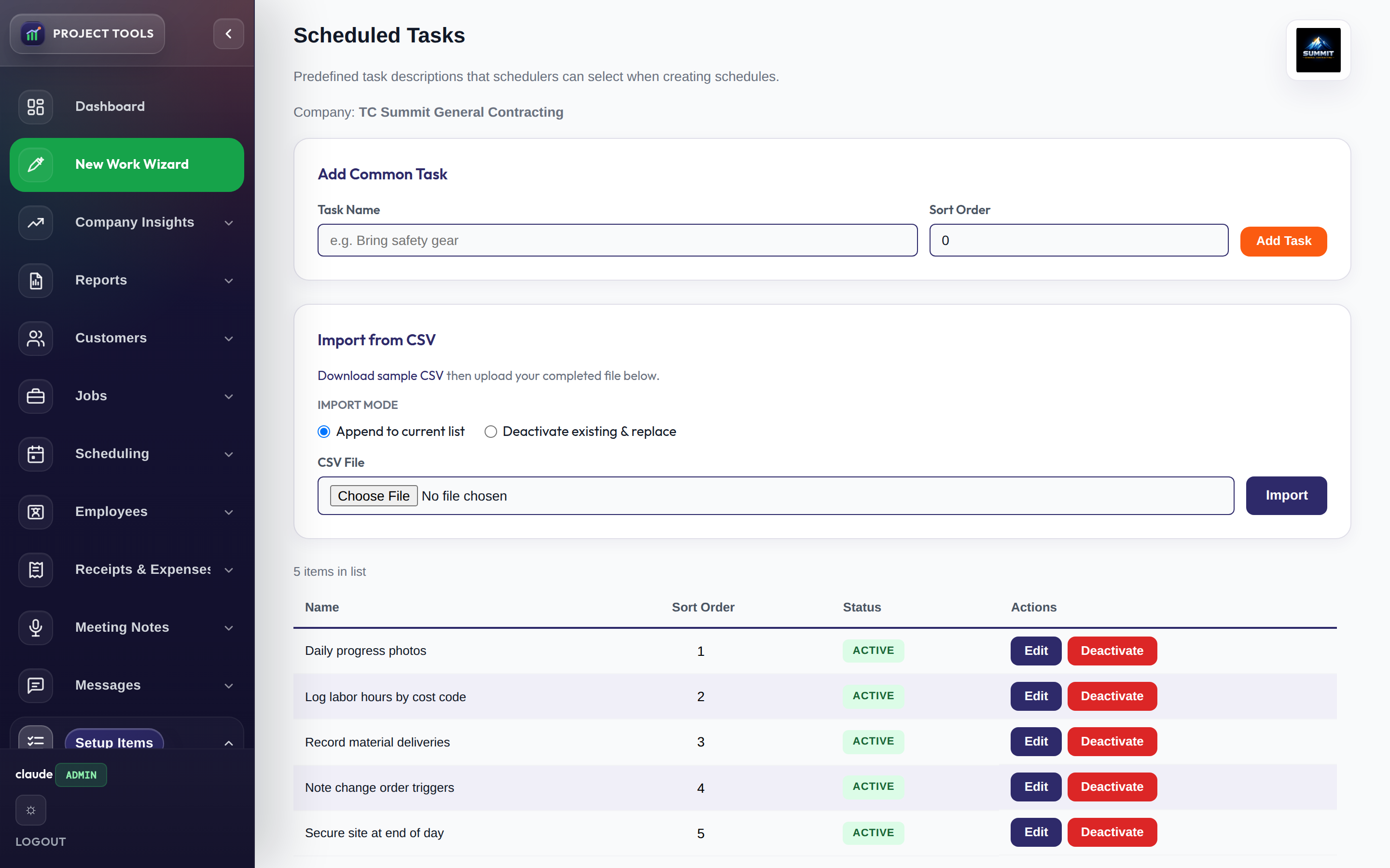 Scheduled Tasks list of reusable task names